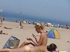 2 Girls Naked at the Beach Blond and Brown by snahbrandy