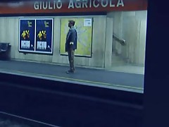 Girl gets herself off in train station