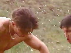 Young trained men in outdoor action