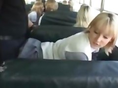 Blonde Girl And Asian Guy In The Bus