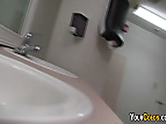 College Threeway Blowjob In The Washroom