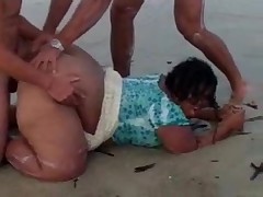 Black BBW with massive tits banged on the beach
