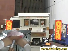 Lovely Asian Waitress Gets Pussy Fingered Upskirt