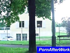 Chesty Brunette Pornstar Eats Cock In Public