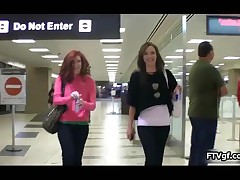 Two Sexy Teen Chicks Going Wild At The Airport And Showing Their Tits By FTVgf