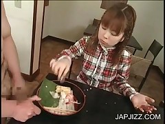 Asian Hottie Eats Food Covered In Jizz