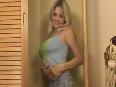 Good girl Amber dressed in shorts showing some fingering
