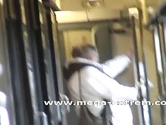 Public sex by hot amateur-slut in a train