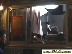 Stockinged Asian Waitress Ride Cock At Work
