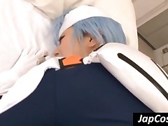 Blue Haired Japanese Chick Suck And Ride A Big Dick
