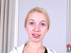 Sweet skinny blonde Lola at her first casting