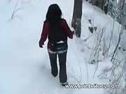 Outdoor winter blowjob