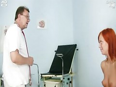 Redhead girl pussy examination by kinky gyno doctor