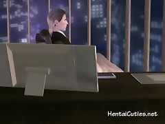Blonde anime secretary sucking cock