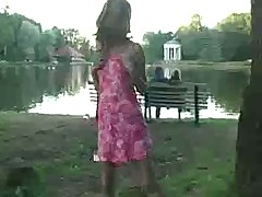 Russian cutie flashes in a park (risky)